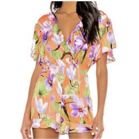 NWT Alice + Olivia Sachi Floral Palm Coral Romper Size 0 - Picture 13 of 14